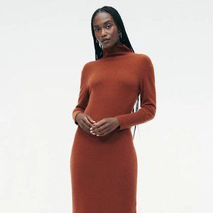 Naadam Cashmere Turtleneck Dress with Slits in Orange Rust XS